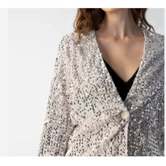 Sanctuary Womens Sequin One-Button Long Sleeves Blazer Champagne Size medium - Picture 11 of 11